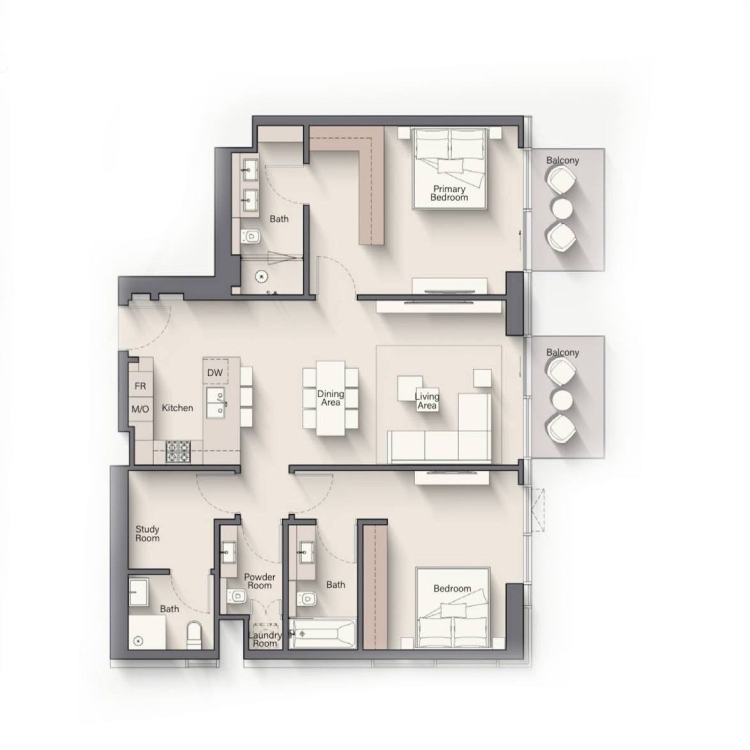 Riverton House 2 Bedroom + S Type A floor plan