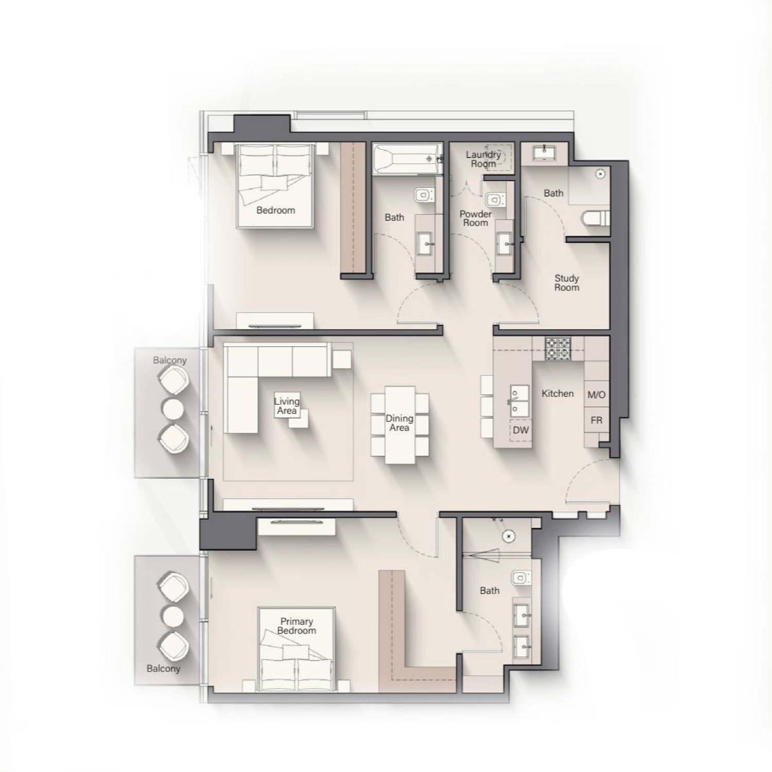 Riverton House 2 Bedroom + S Type B floor plan