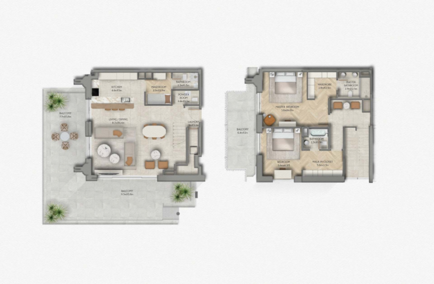 Sama Yas 2 Bedroom + Maid Unit Type 1 floor plan