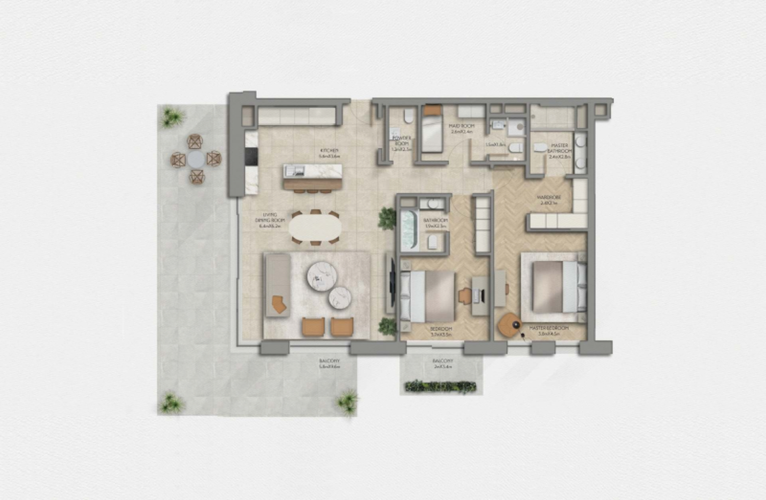 Sama Yas 2 Bedroom + Maid Unit Type 2 floor plan