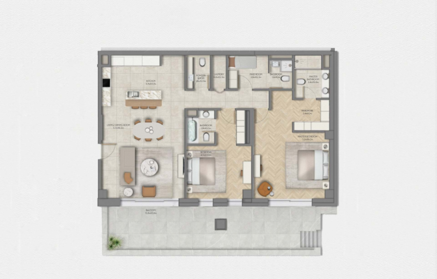 Sama Yas 2 Bedroom + Maid UnitType 3 floor plan