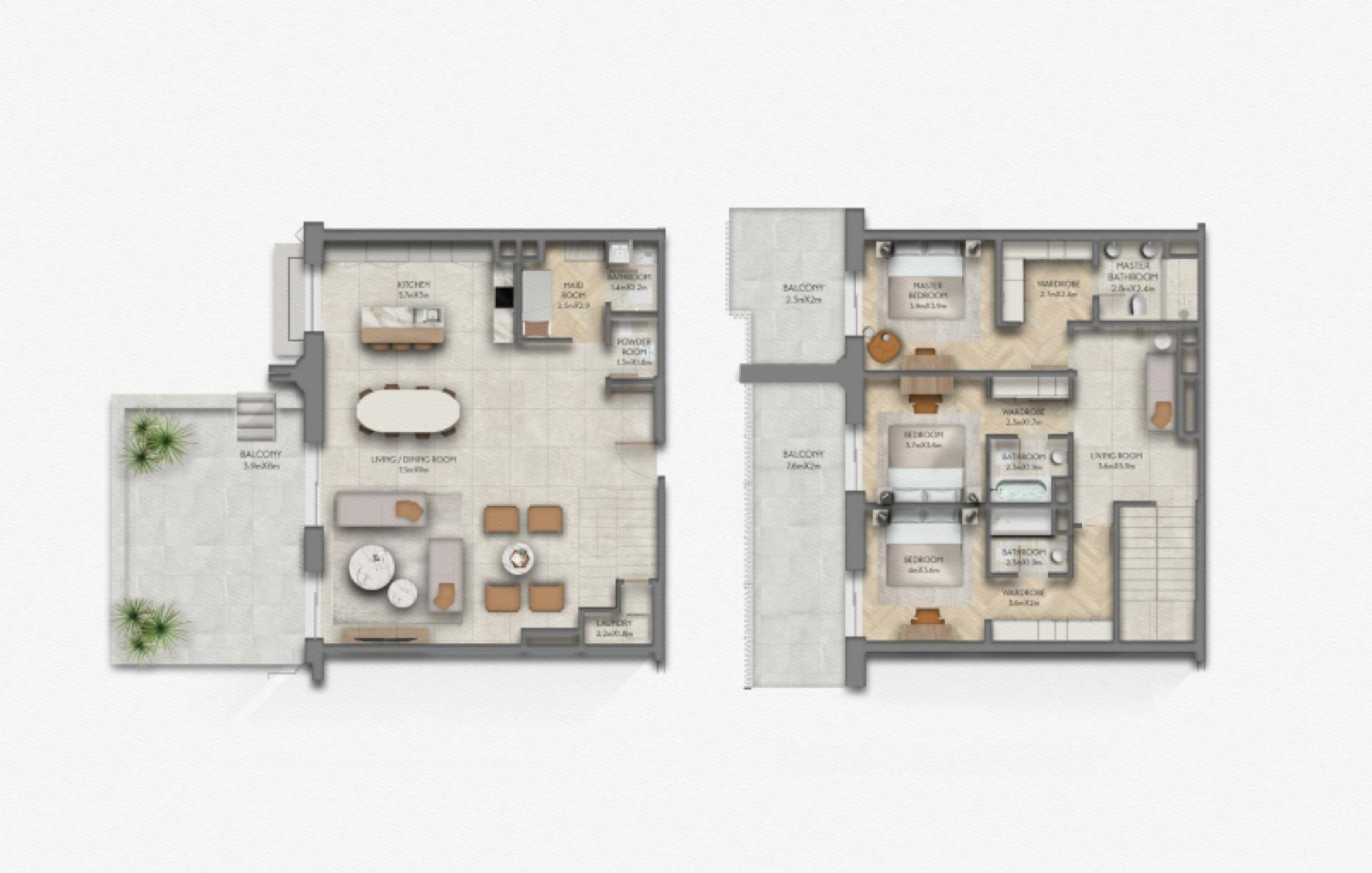 Sama Yas 3 Bedroom + Maid UnitType 1 floor plan