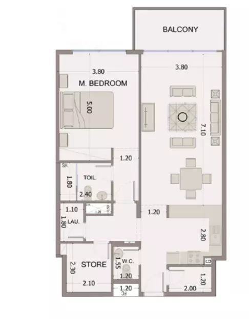 Sea View Residence 1 BR floor plan