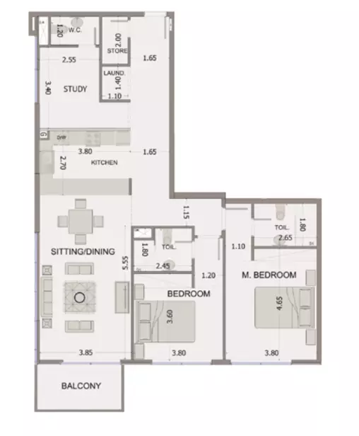 Sea View Residence 2 BR floor plan