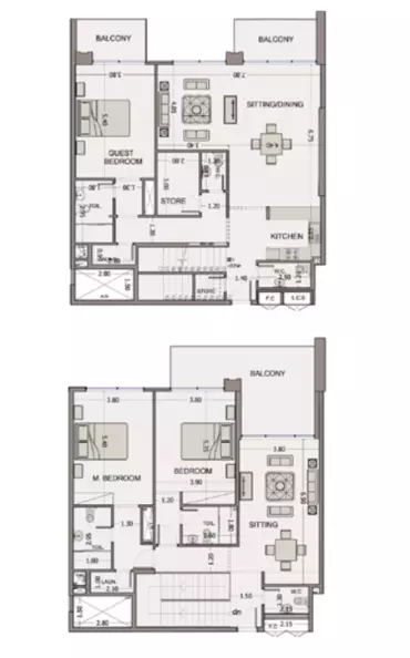 Sea View Residence 3 BR Duplex floor plan