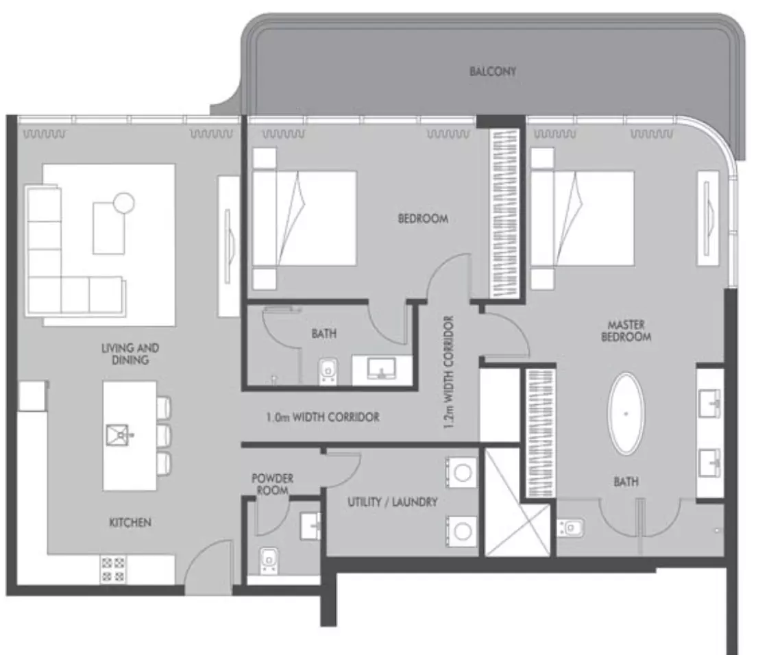 Seaside 2 BR floor plan