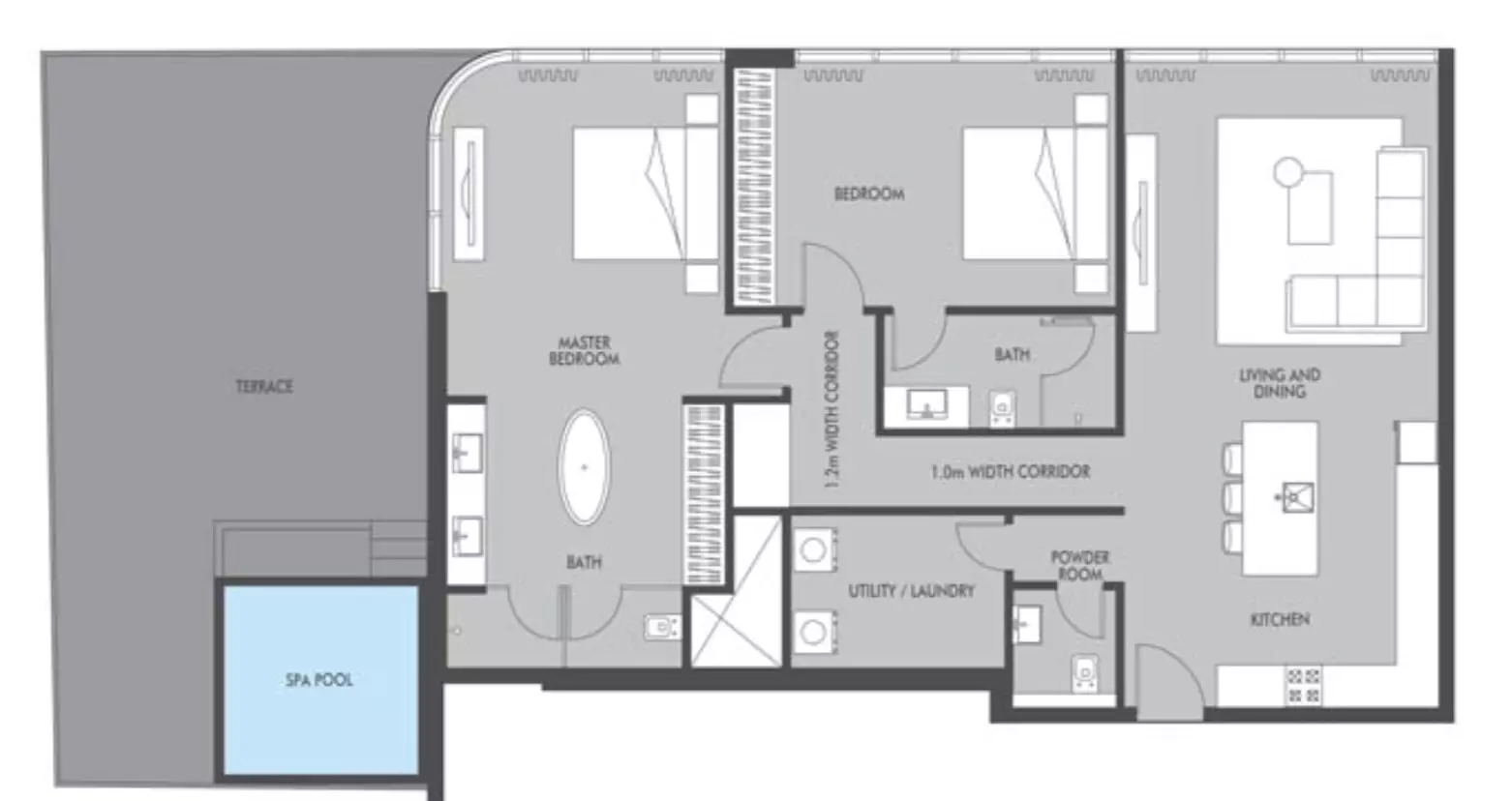 Seaside 2 BR floor plan