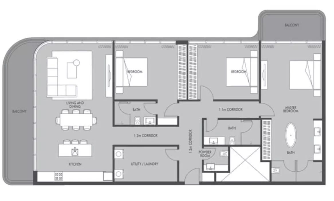 Seaside 3 BR floor plan