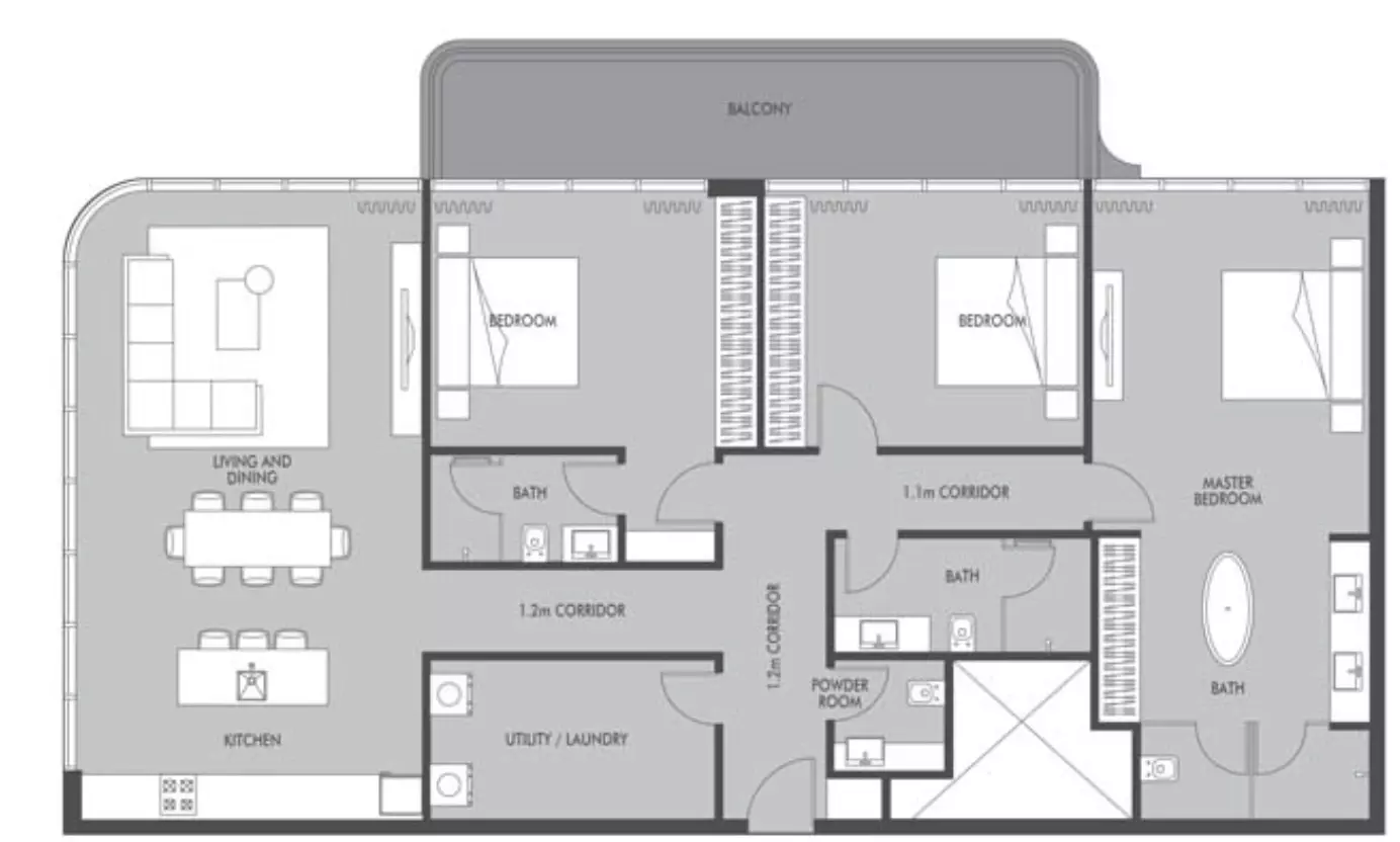 Seaside 3 BR floor plan