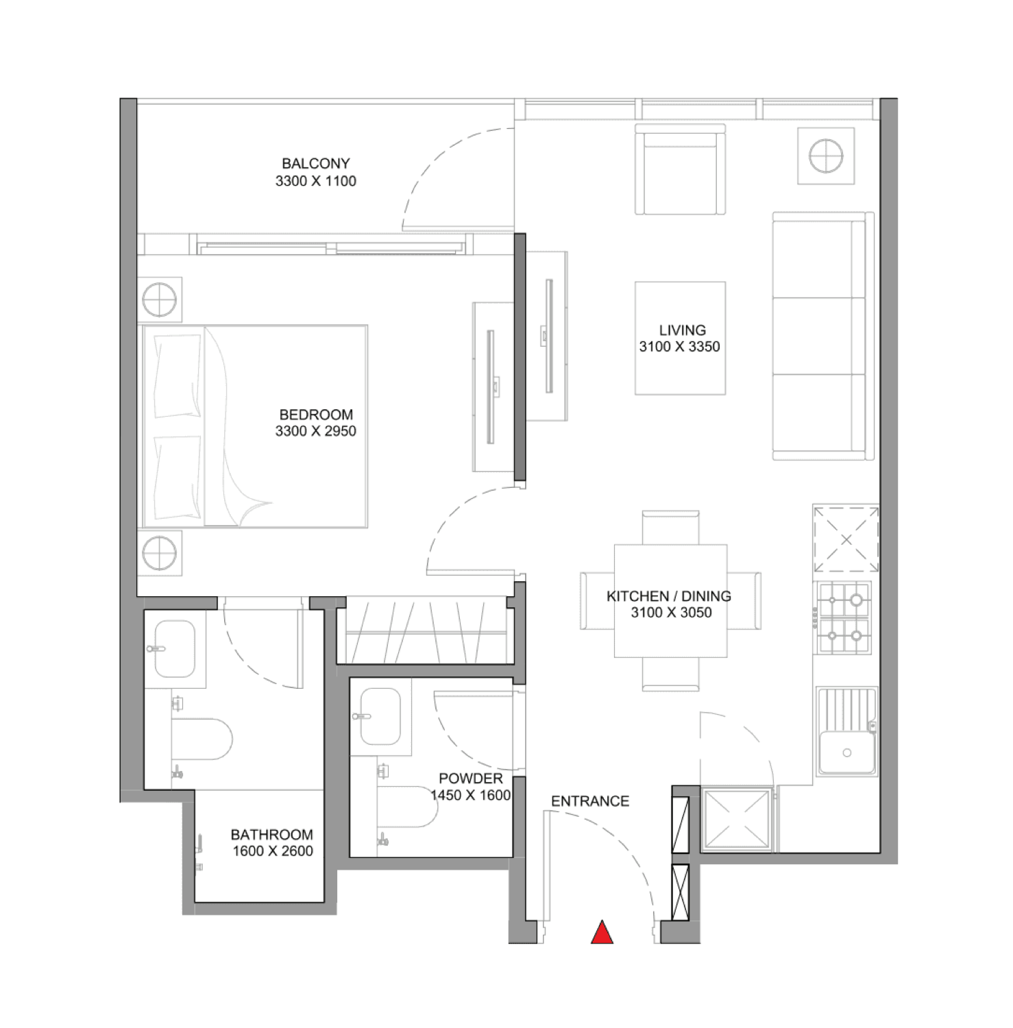 Selene Beach Residences 1 Bedroom Type A floor plan