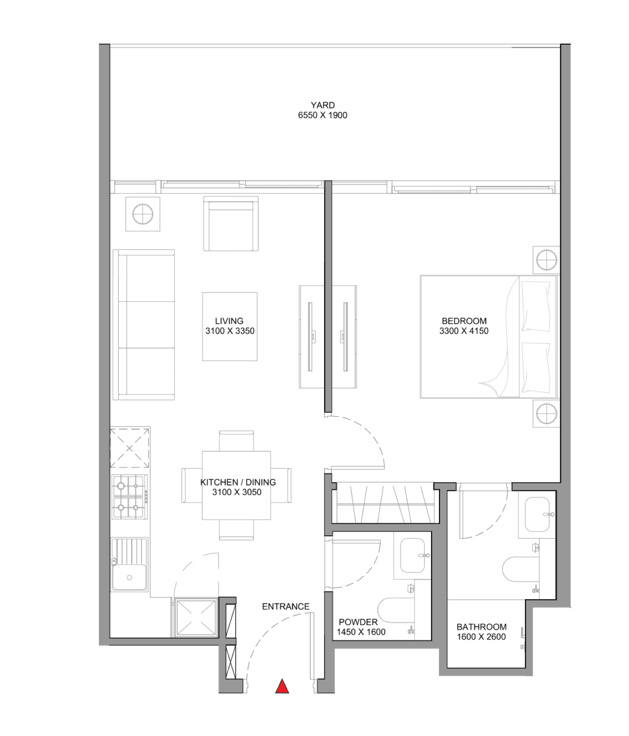 Selene Beach Residences 1 Bedroom Type B floor plan