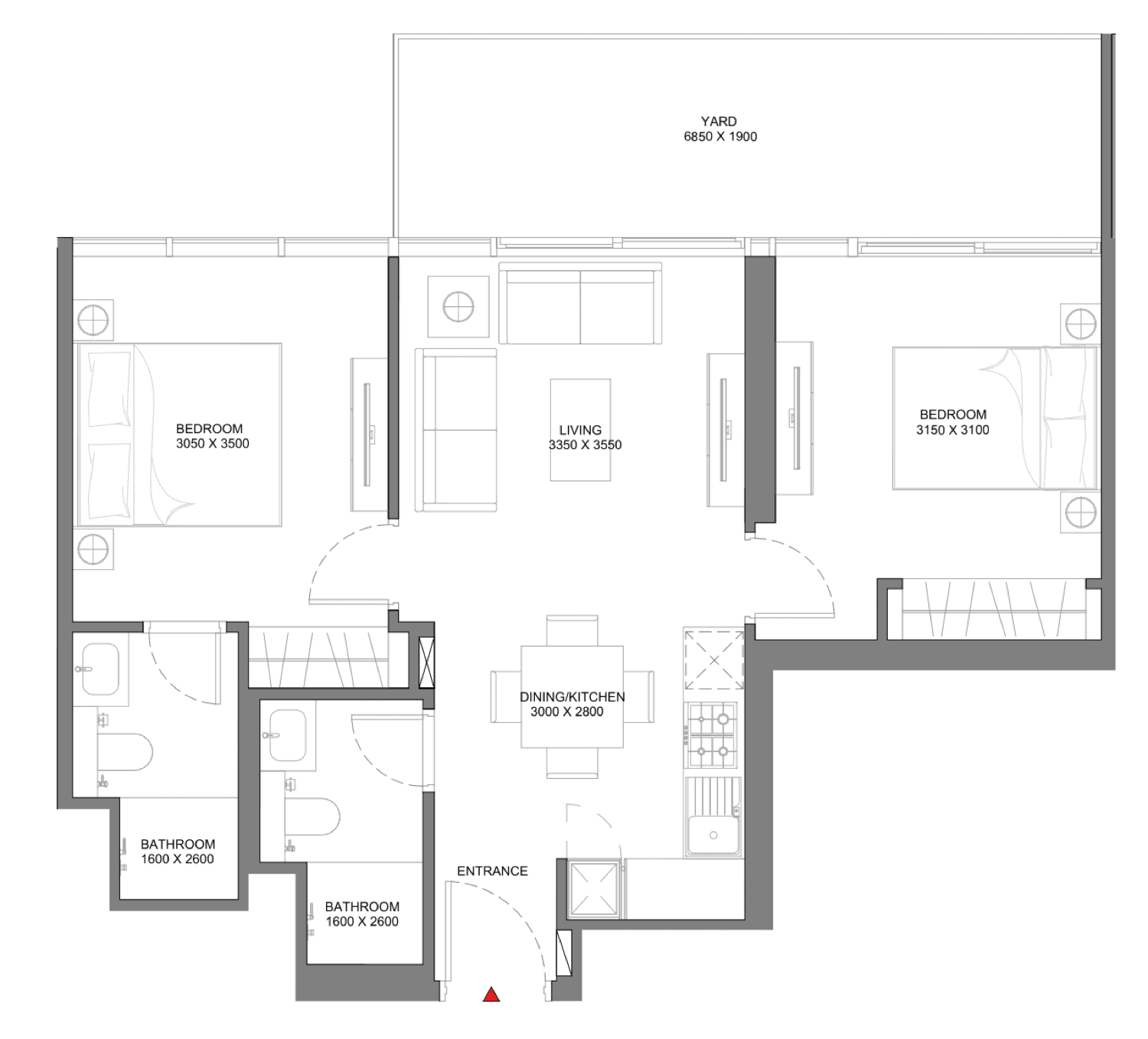 Selene Beach Residences 2 Bedroom Type A floor plan