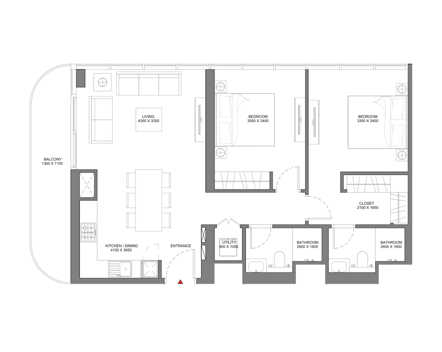 Selene Beach Residences 2 Bedroom Type B floor plan