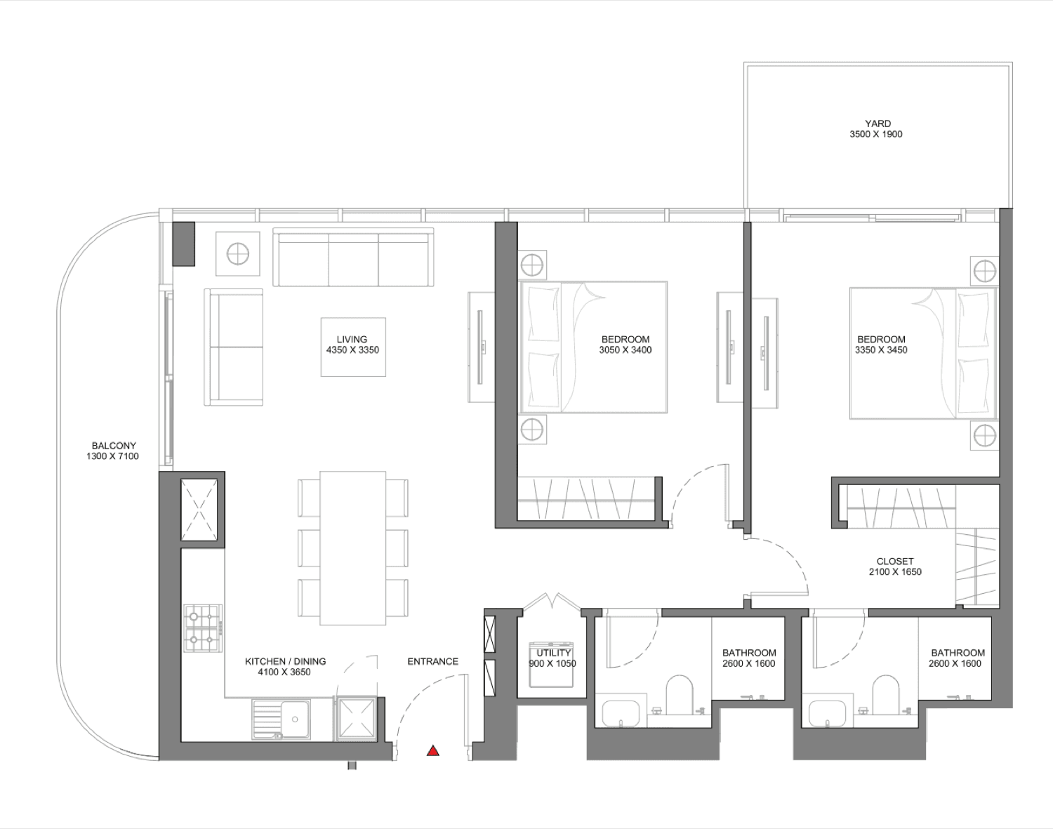 Selene Beach Residences 2 Bedroom Type C floor plan