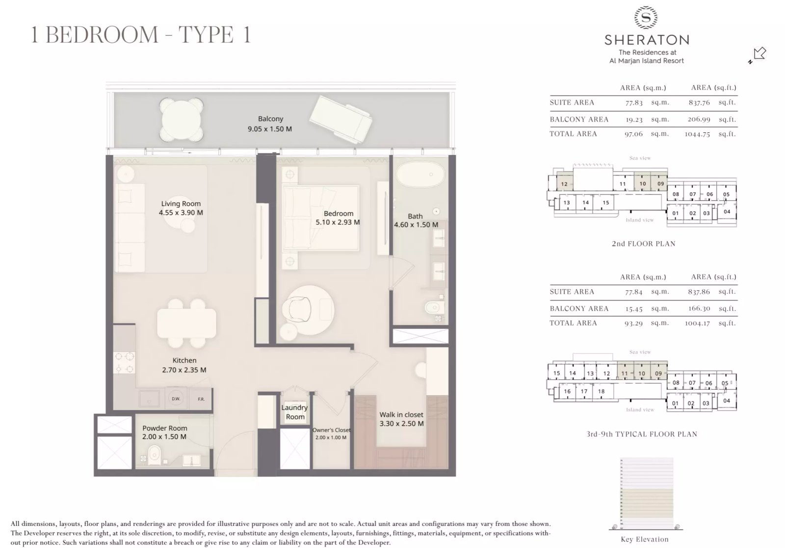 Sheraton Residences 1 BR floor plan