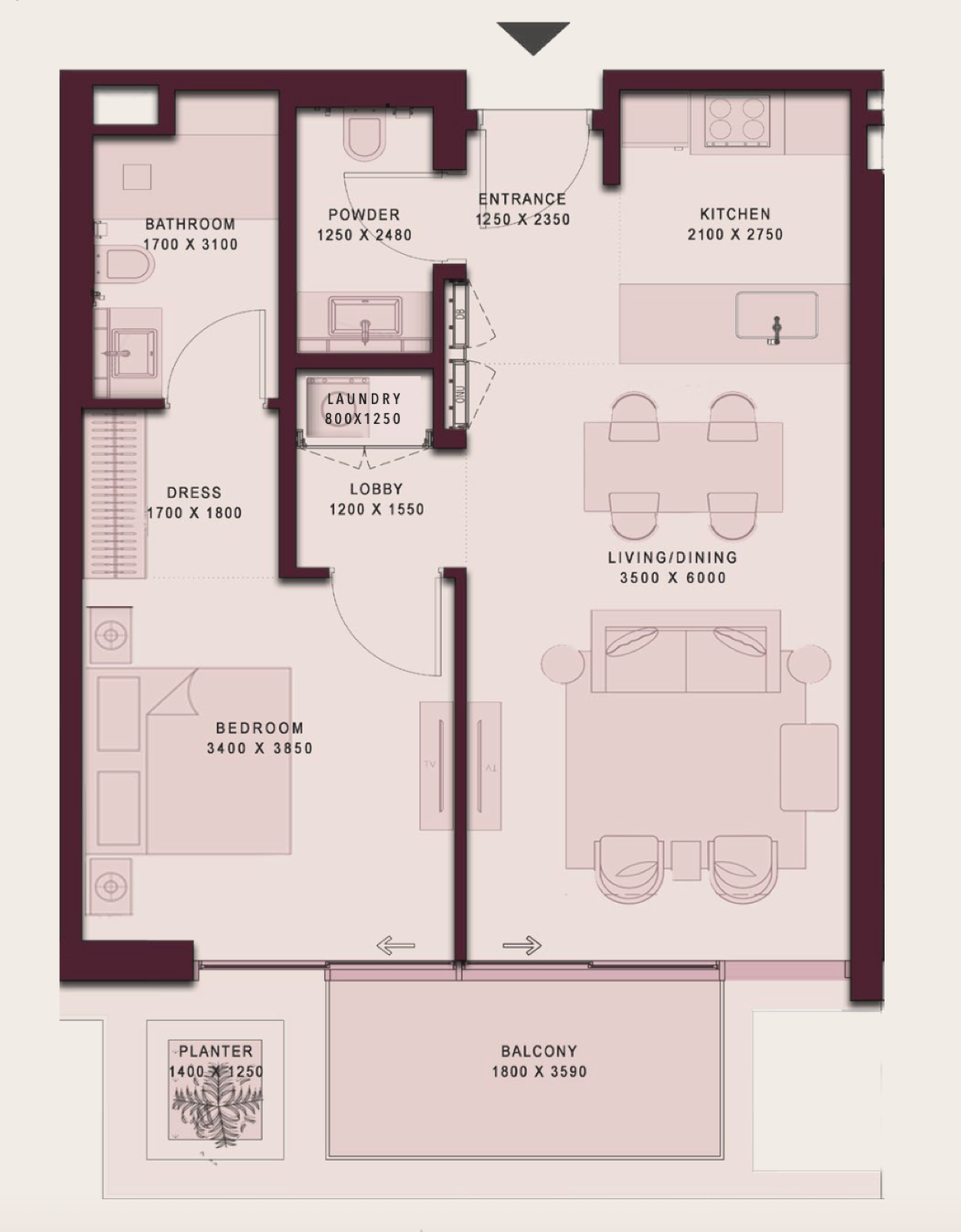 Shoaq 1BD - 02 floor plan