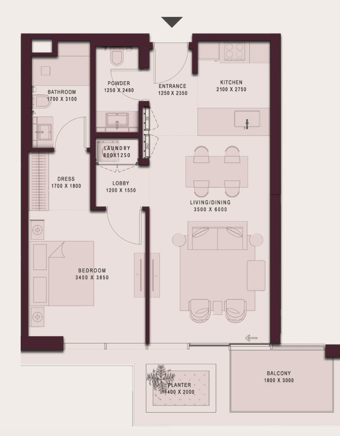 Shoaq 1BD - 03 floor plan