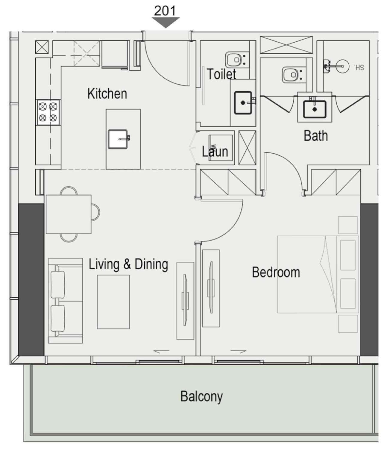 Sierra 1 Bedroom Type 1 floor plan