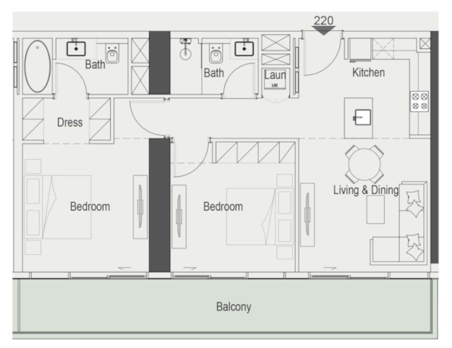 Sierra 2 Bedroom Type 1 floor plan