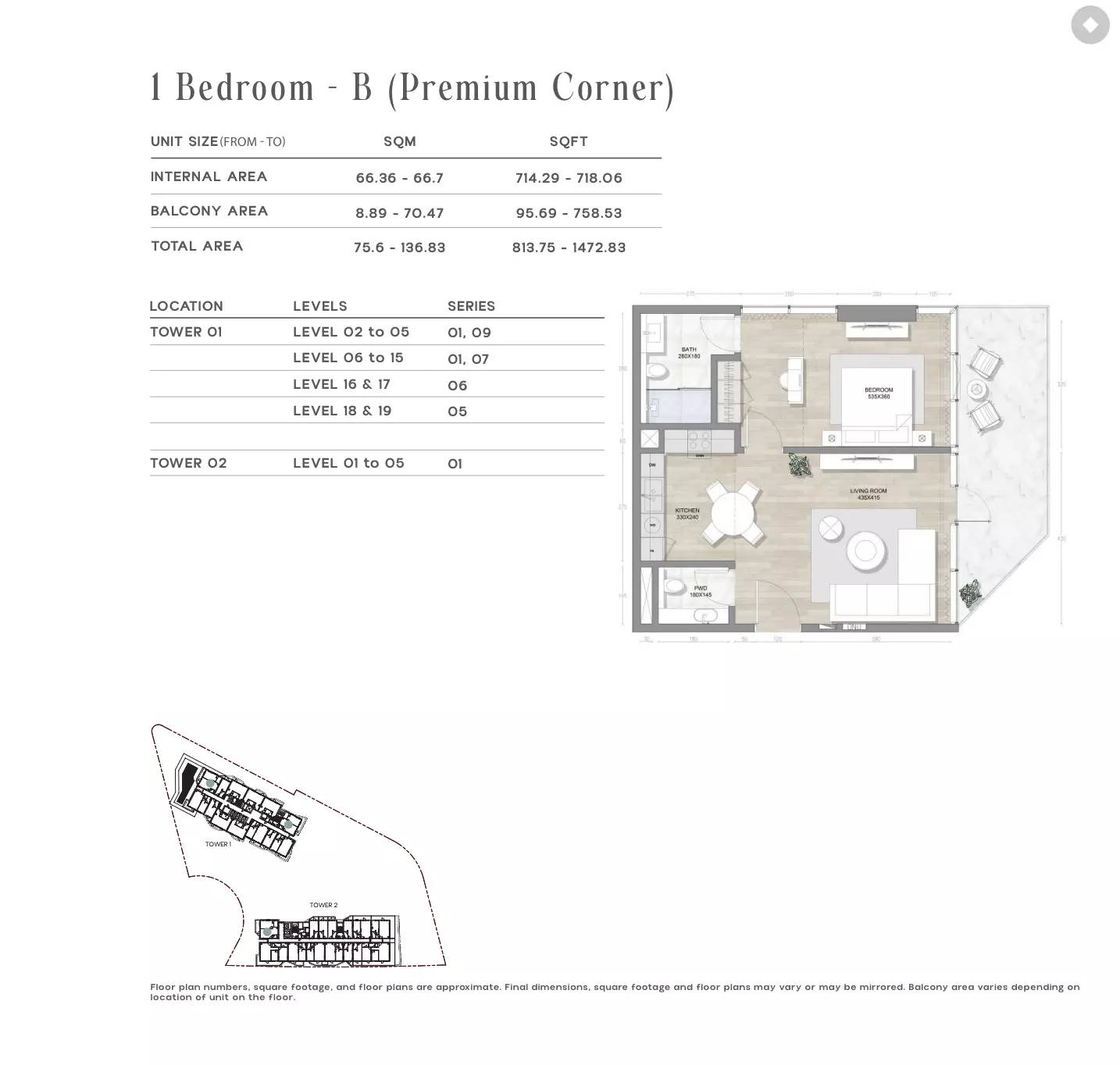 Skai Residences 1 BR floor plan