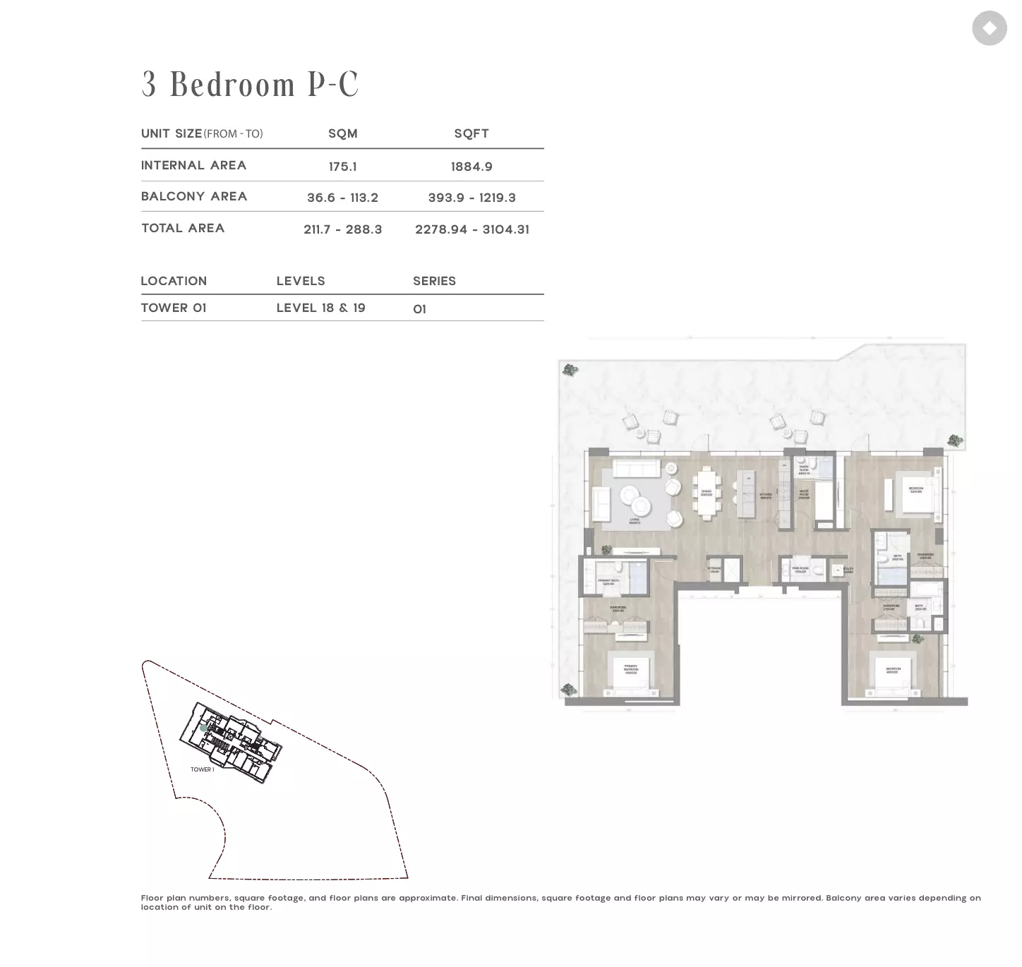 Skai Residences 3 BR floor plan