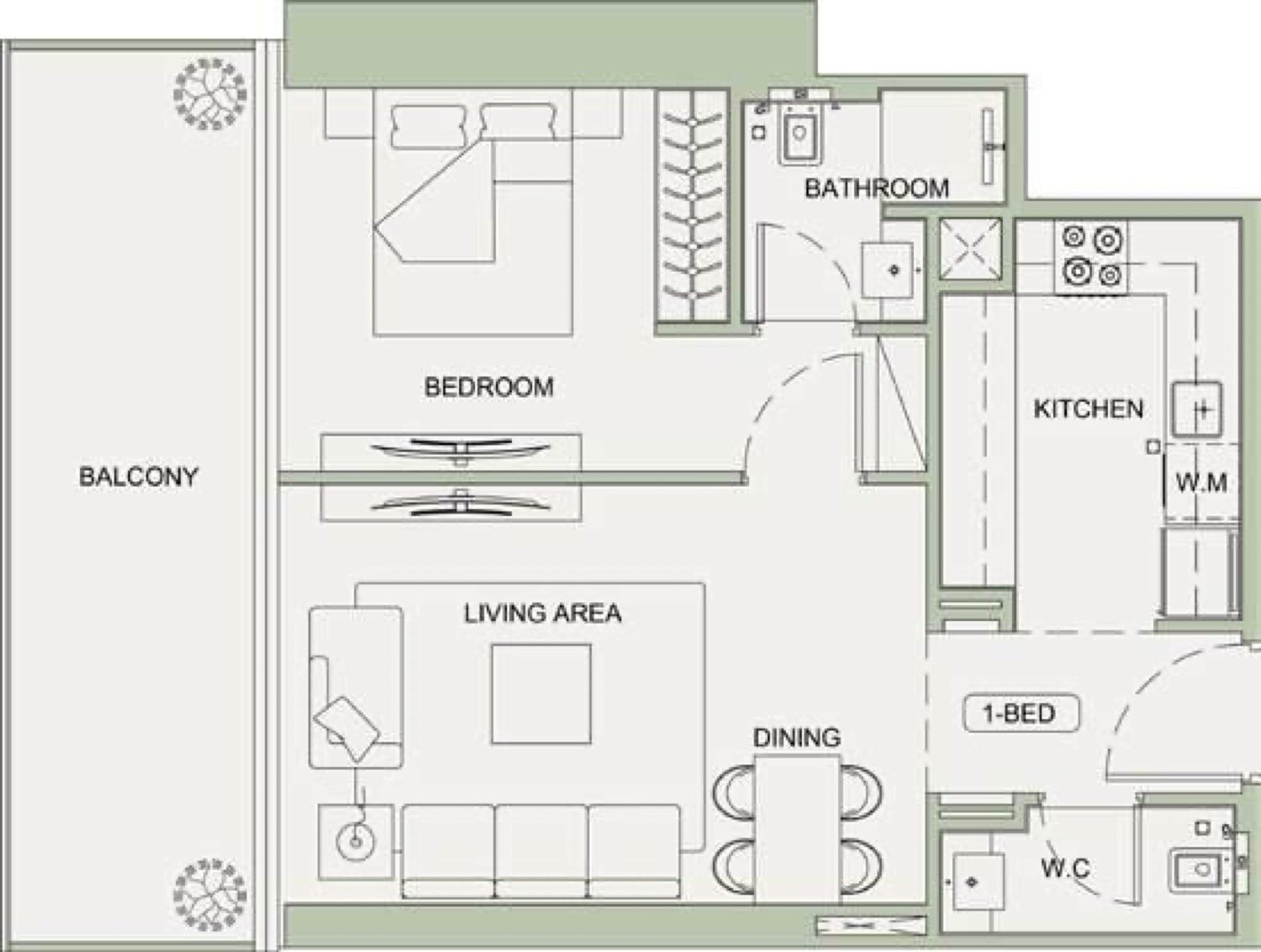 Sky Terraces 1 BR floor plan