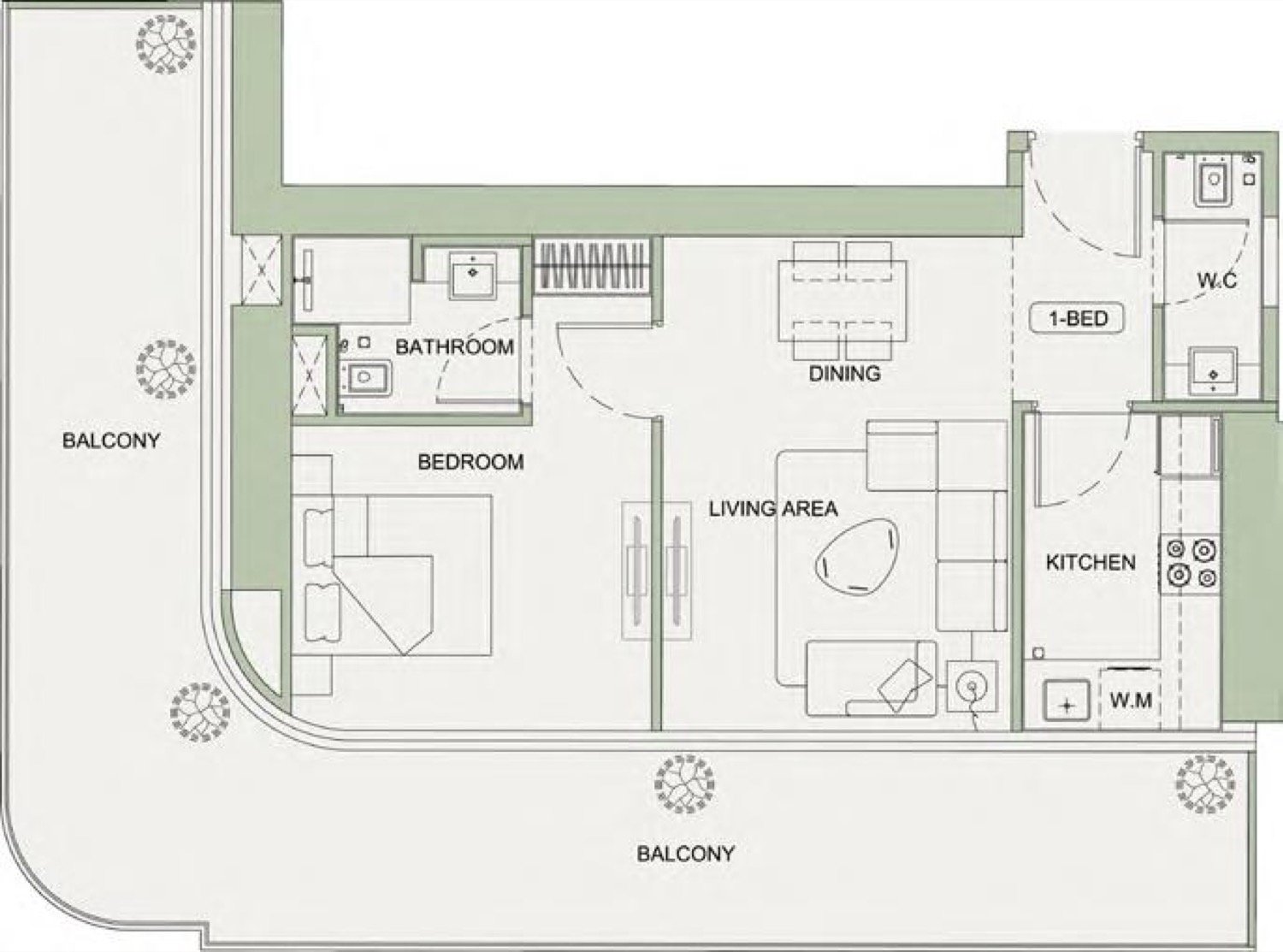 Sky Terraces 1 BR floor plan