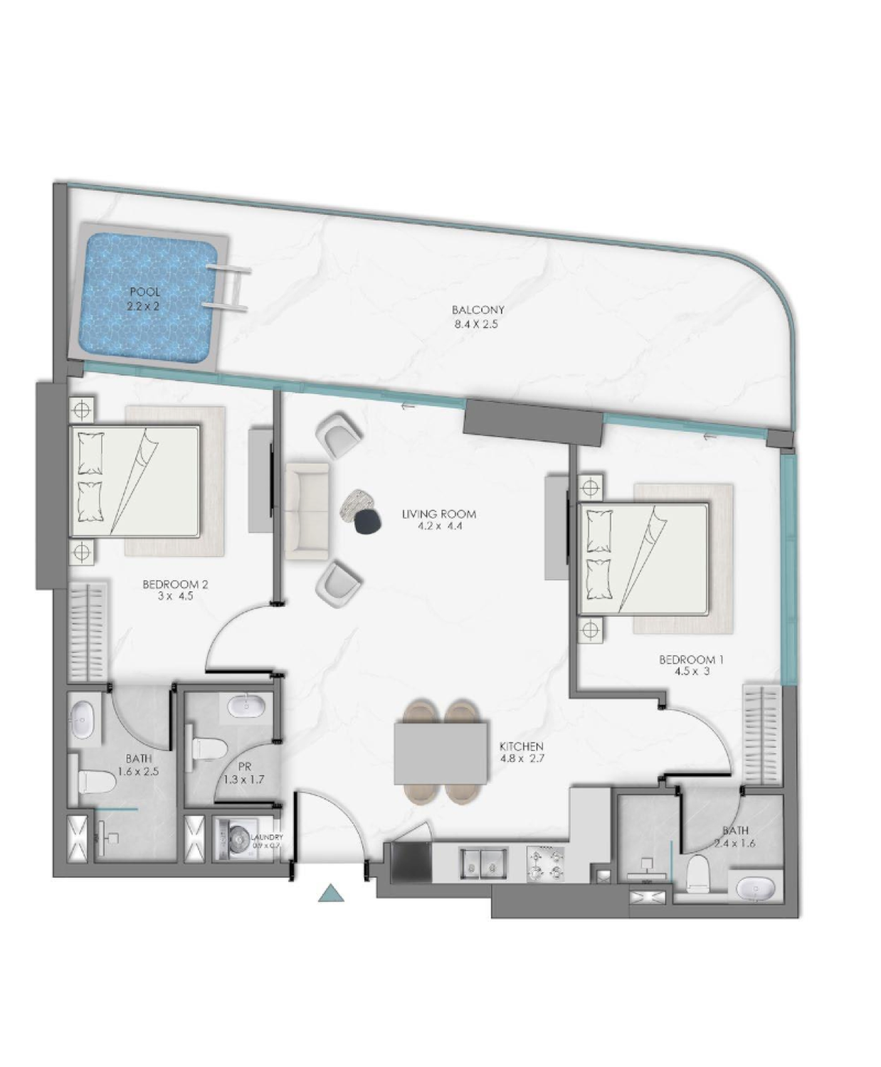 Sky Views 2 Bedroom Type 1 floor plan