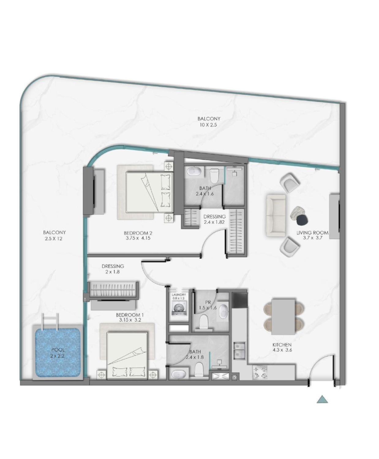 Sky Views 2 Bedroom Type 2 floor plan