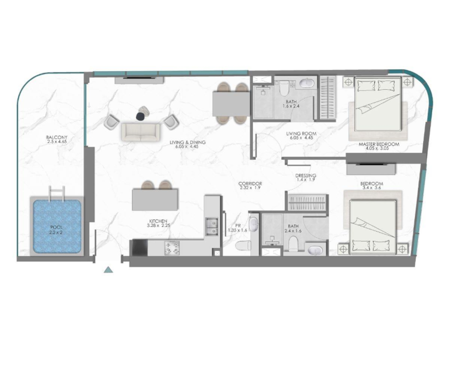 Sky Views 2 Bedroom Type 3 floor plan