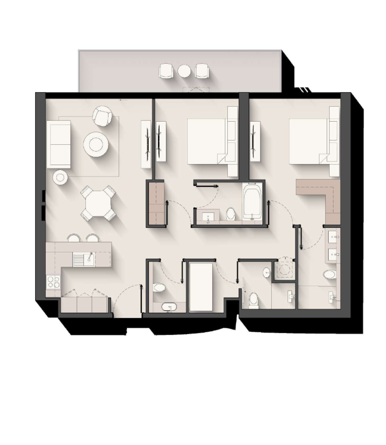Soto Grande 2 Bedroom  + Study Type 1 floor plan