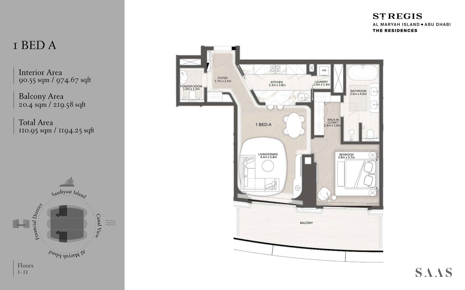 The St. Regis Residences, Al Maryah Island 1 BR floor plan