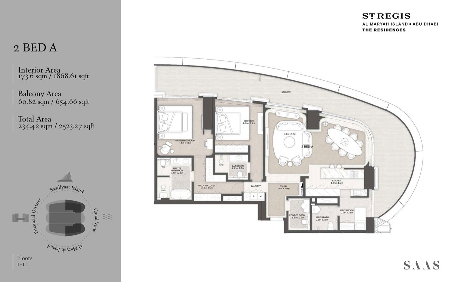 The St. Regis Residences, Al Maryah Island 2 BR floor plan
