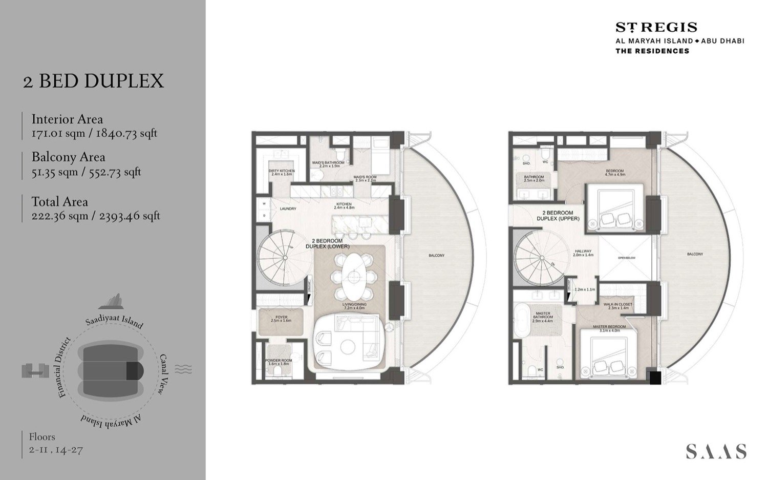The St. Regis Residences, Al Maryah Island 2 BR Duplex floor plan