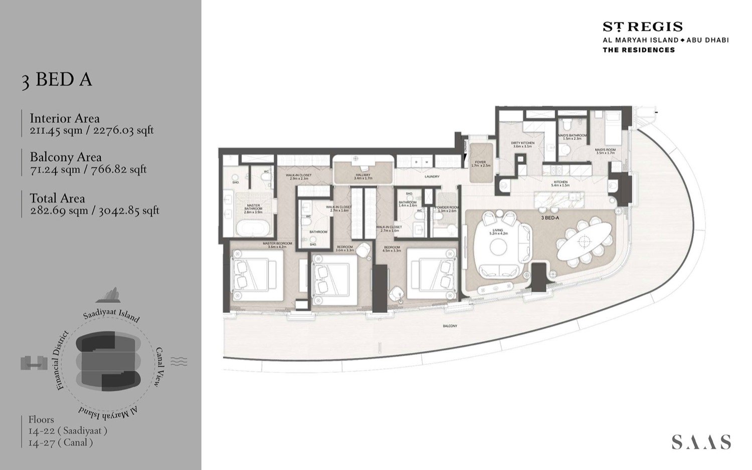 The St. Regis Residences, Al Maryah Island 3 BR floor plan