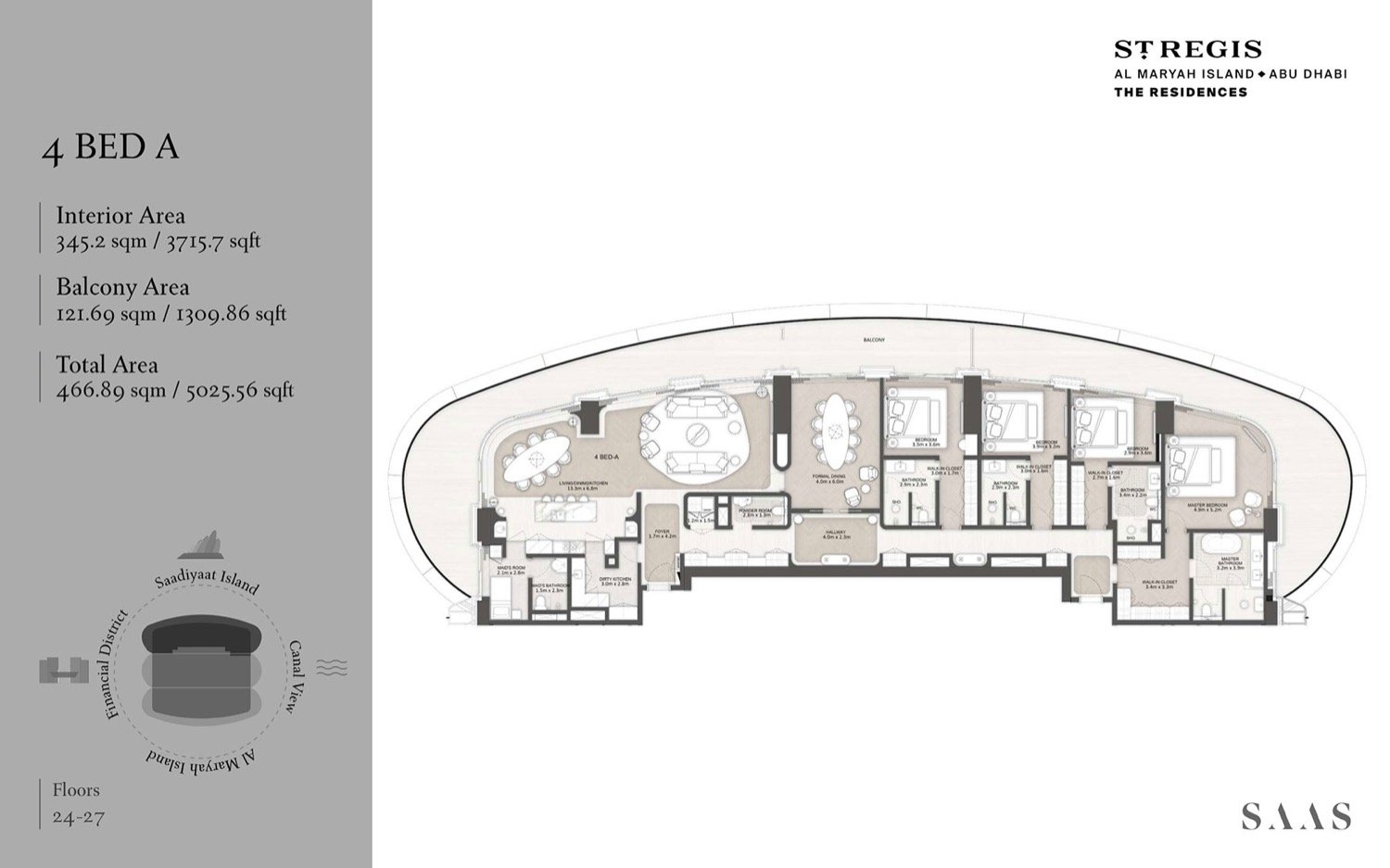 The St. Regis Residences, Al Maryah Island 4 BR floor plan