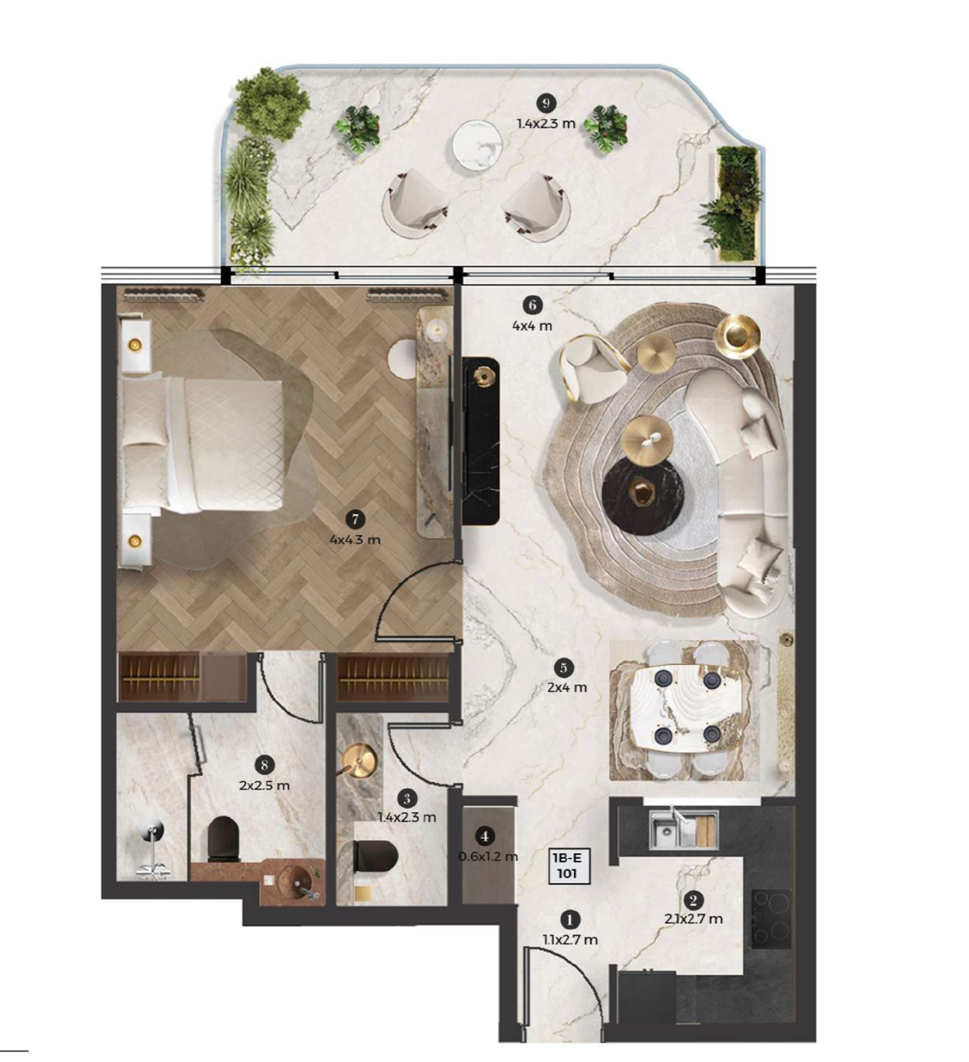 Stellar by Elie Saab, Yas Island 1 BR floor plan