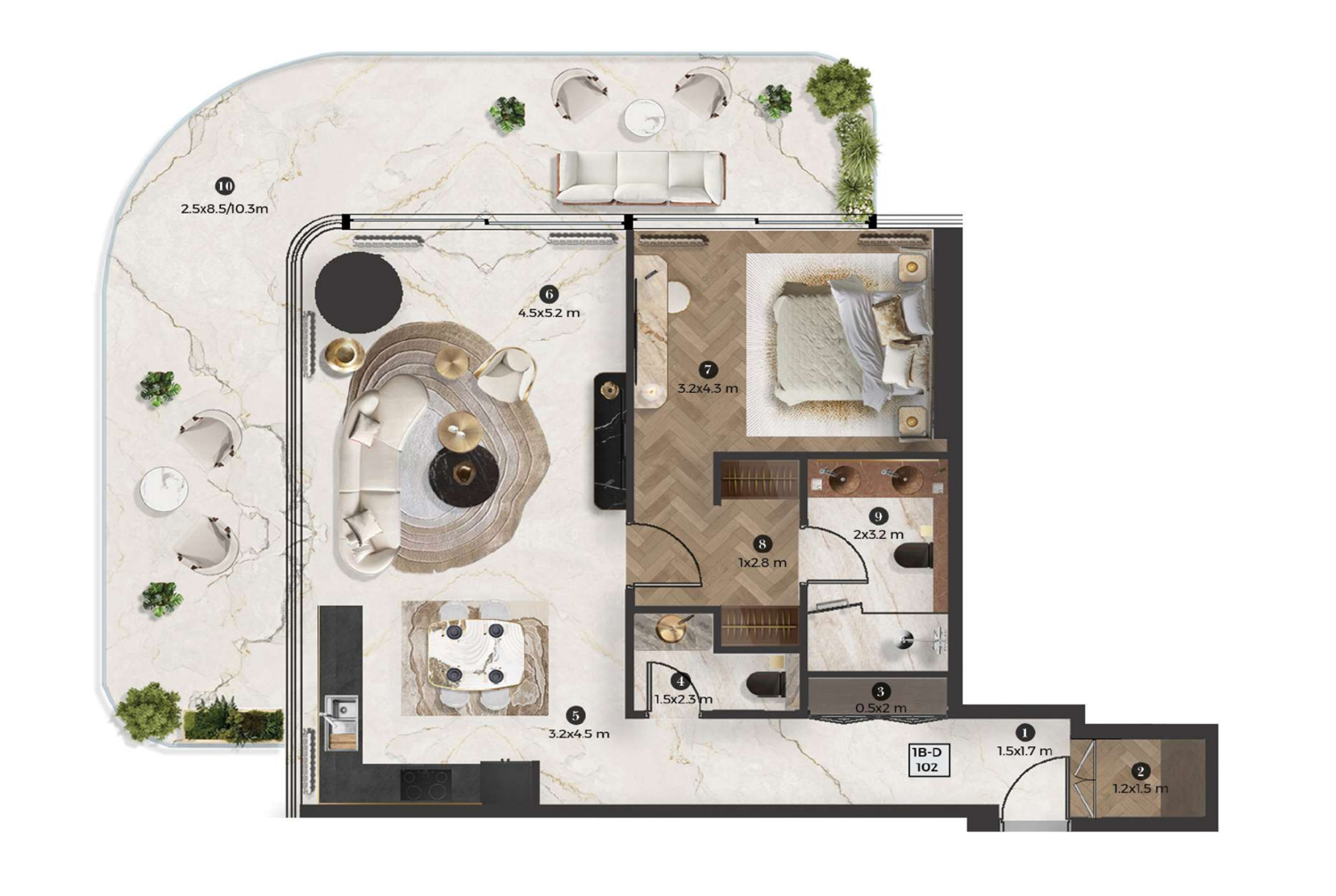 Stellar by Elie Saab, Yas Island 1 BR floor plan