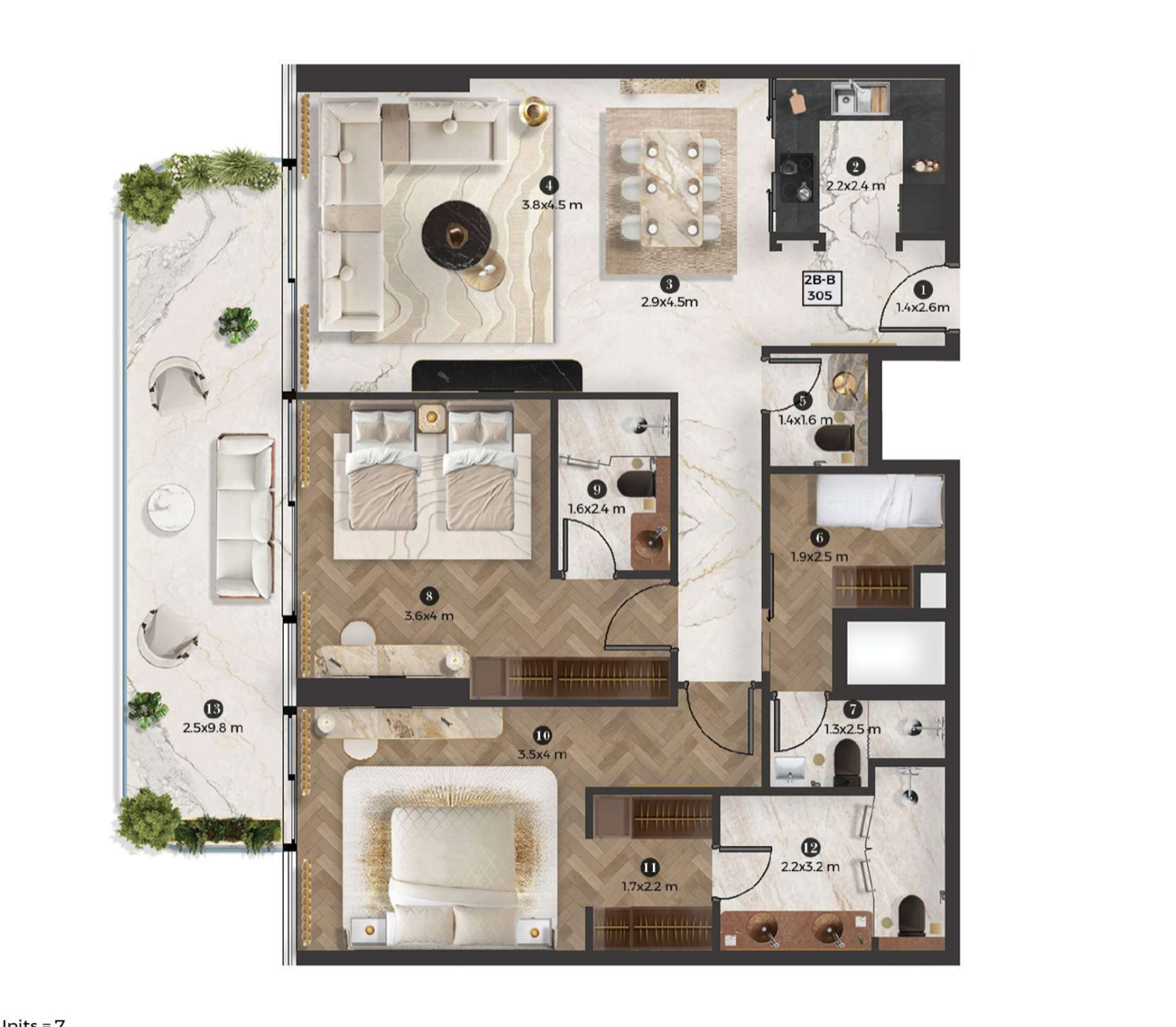 Stellar by Elie Saab, Yas Island 2 BR floor plan