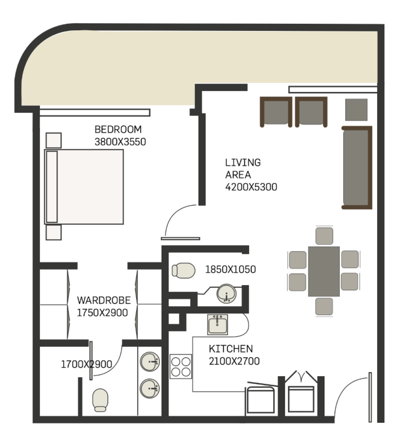 Sukoon 1 Bedroom Type 4 floor plan