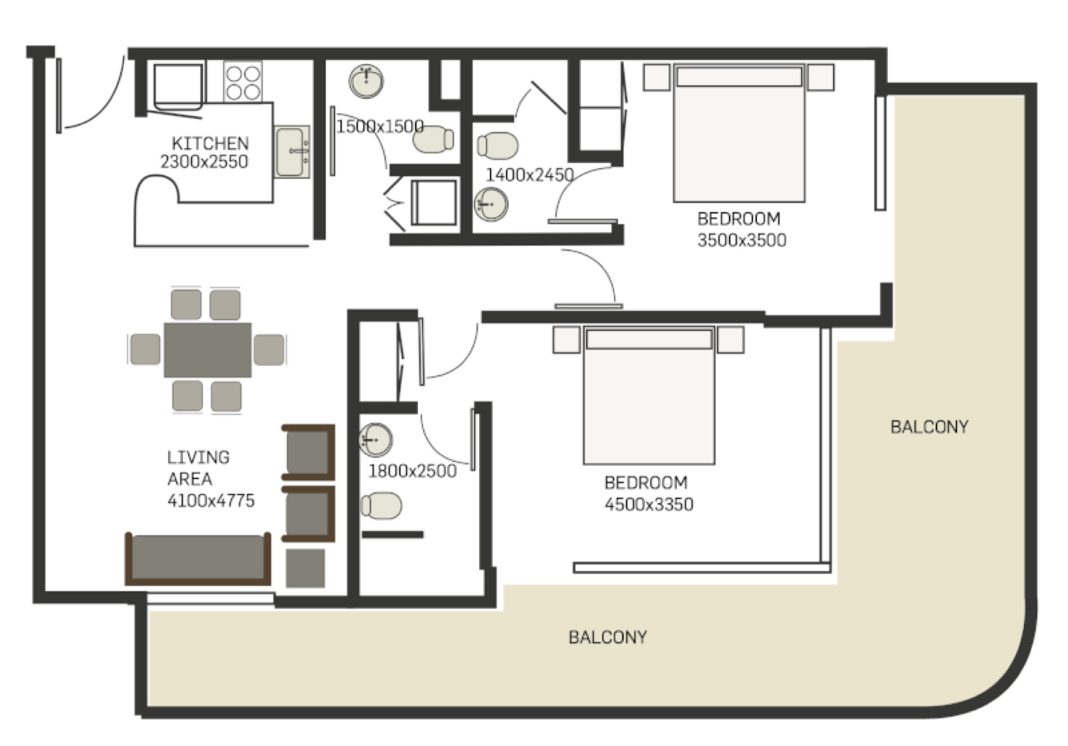 Sukoon 2 Bedroom Type 1 floor plan