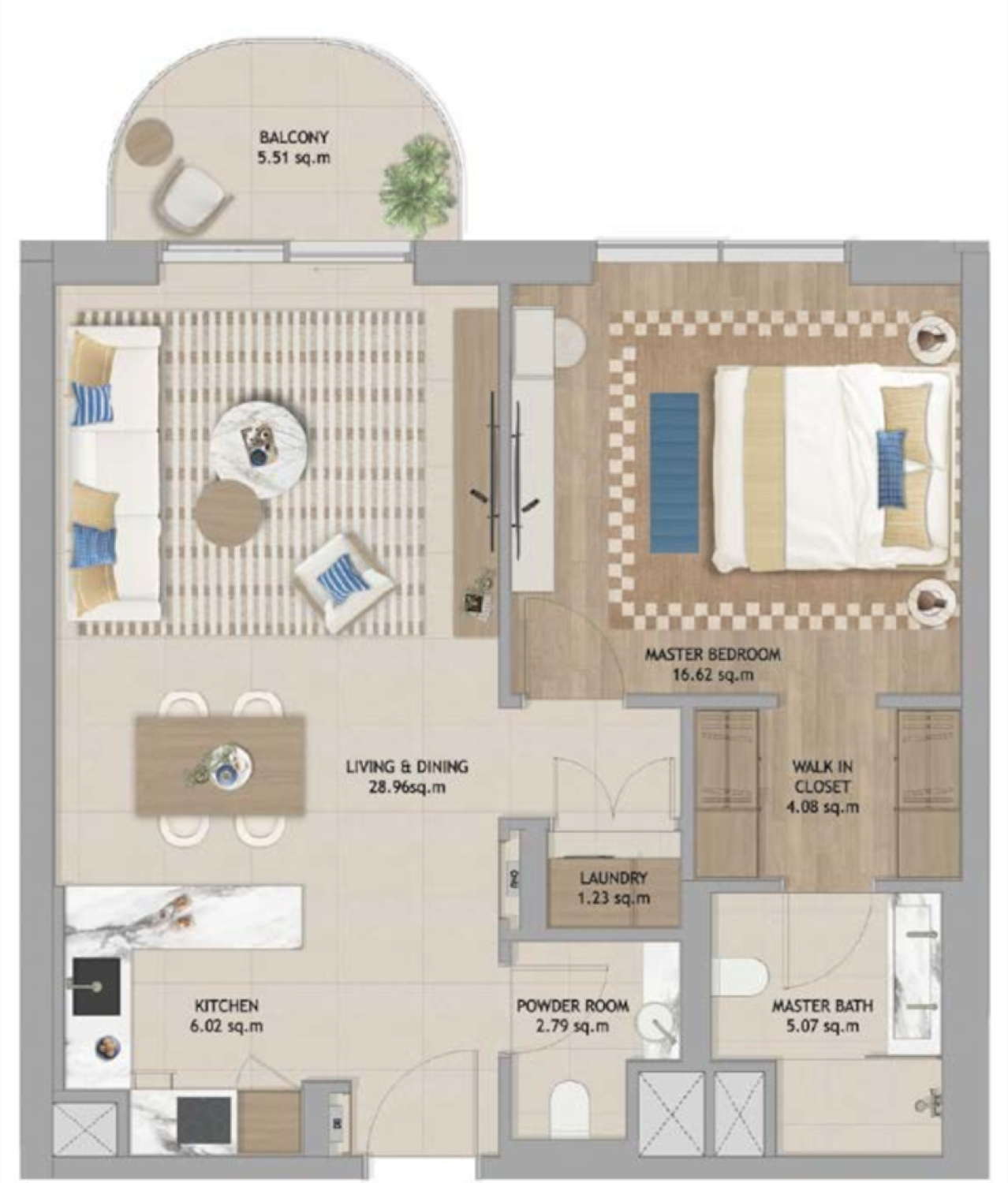 The Beach House Fahid  1 Bedroom Type 1 floor plan