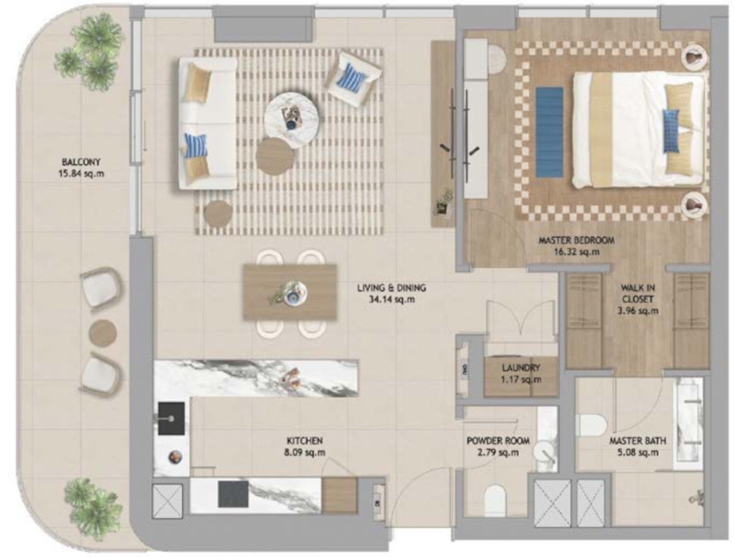 The Beach House Fahid  1 Bedroom Type 2 floor plan