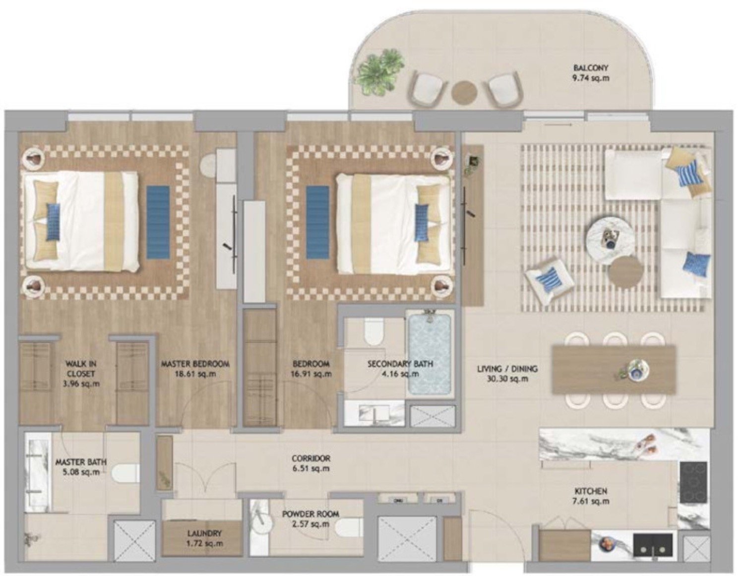 The Beach House Fahid  2 Bedroom Type 1 floor plan