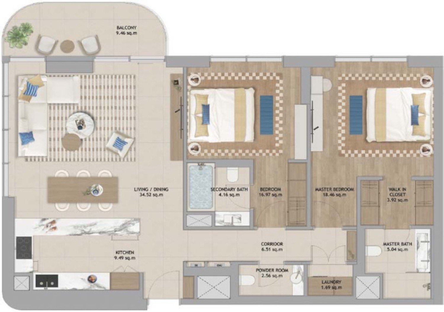 The Beach House Fahid  2 Bedroom Type 2 floor plan