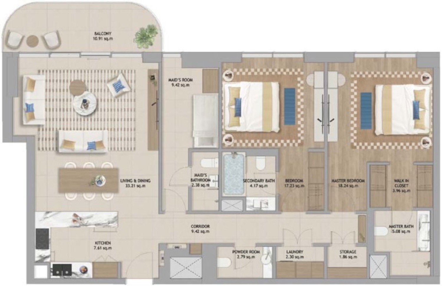 The Beach House Fahid  2 Bedroom Type 3 floor plan