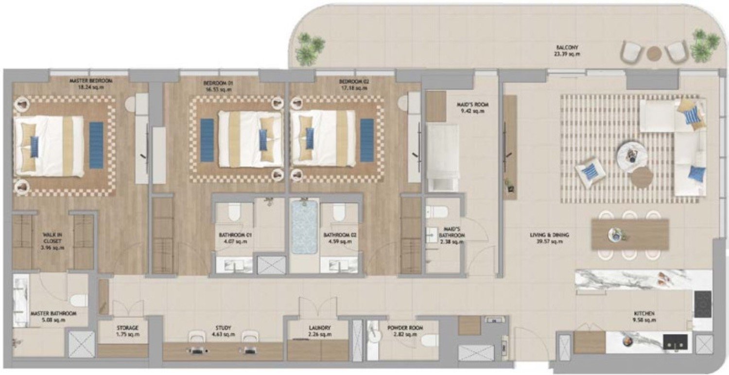 The Beach House Fahid  3 Bedroom Type 2 floor plan