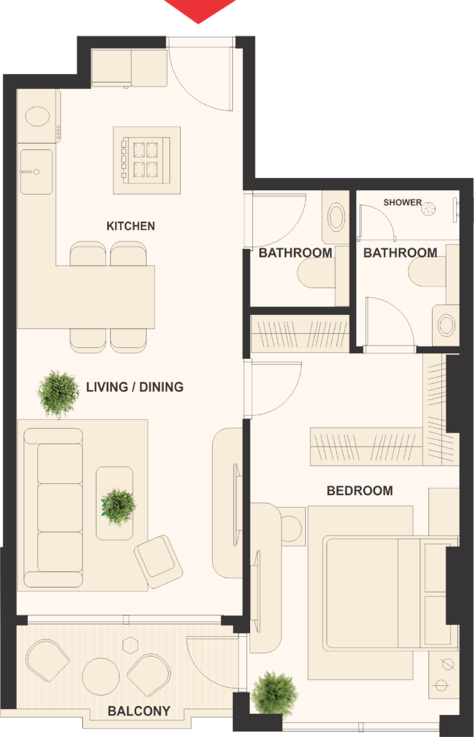 The Elysian 1 Bedroom Type 2 floor plan