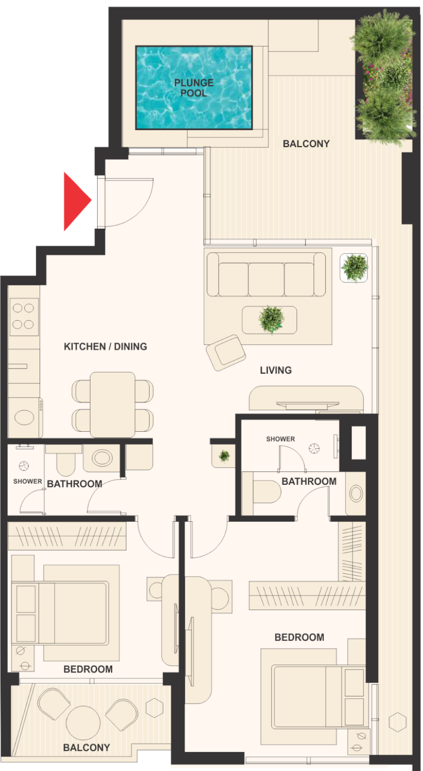 The Elysian 2 Bedroom Type 2 floor plan