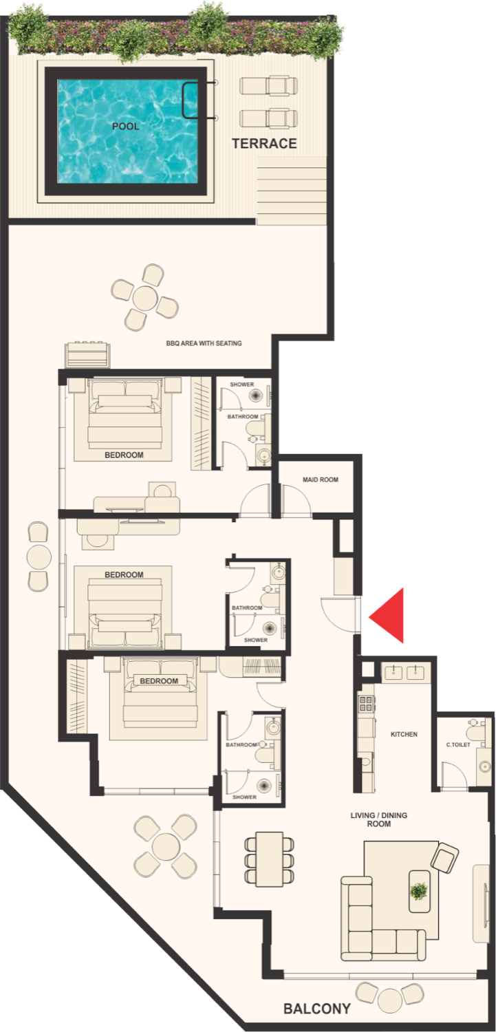 The Elysian 3 Bedroom Type 1 floor plan